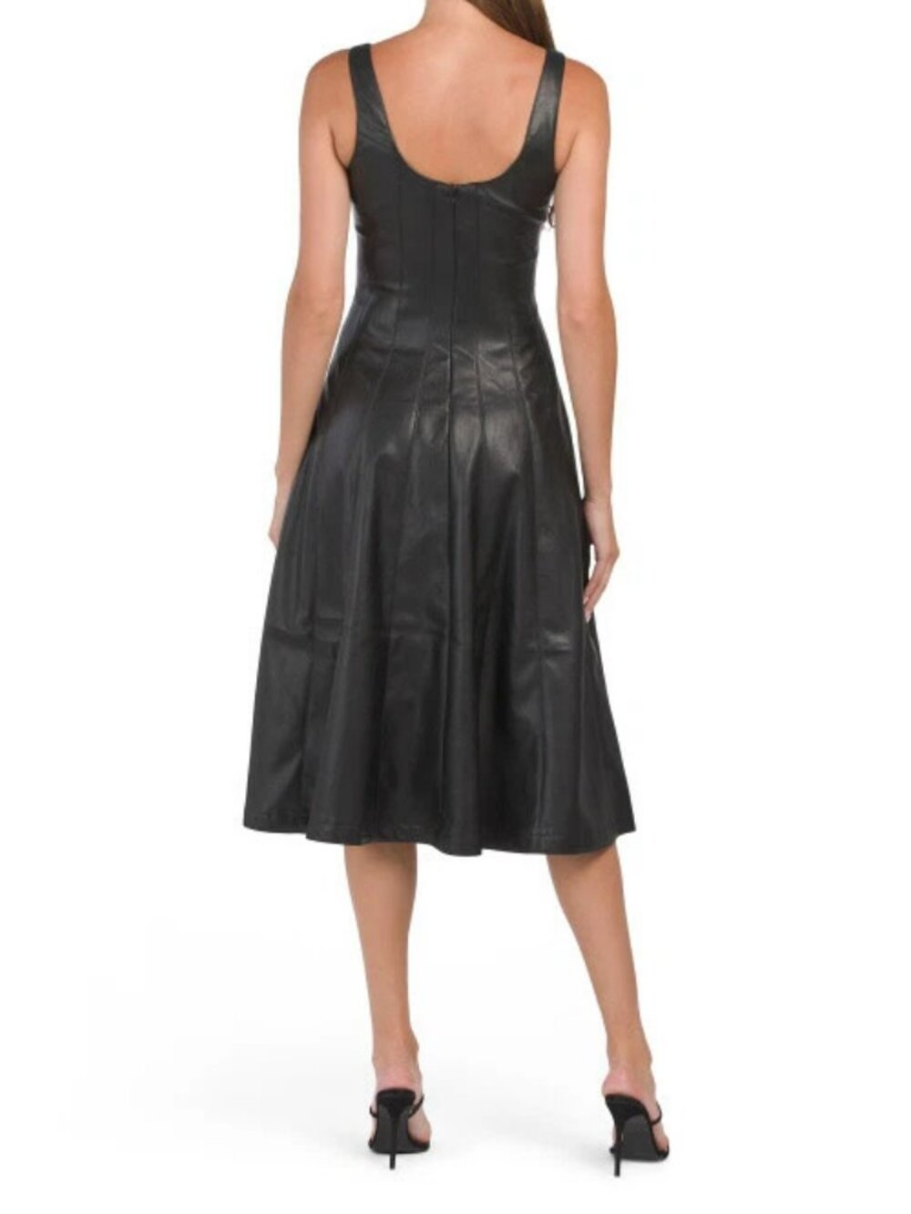 7 For All Mankind Black Faux-Leather Midi Dress. SZ S - Picture 4 of 5